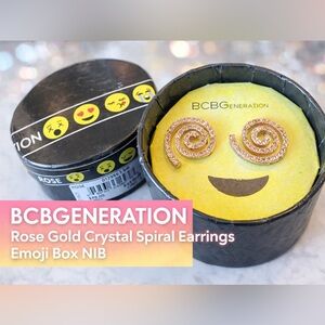 BCBGeneration Rose Gold Crystal Spiral Earrings NIB Emoji Box